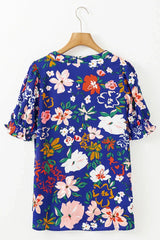 Vibrant Floral Print Puff Sleeve Chiffon Blouse - TEVQA