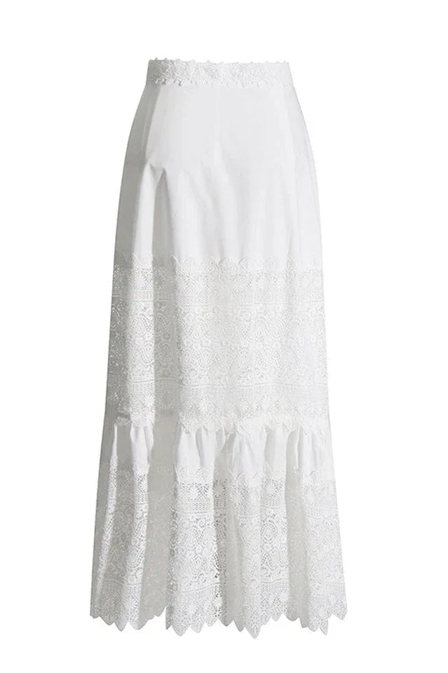 White lace maxi skirt set with cropped top - View 10 | TEVQA