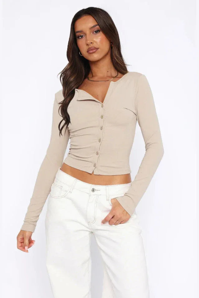 Black Button-Up Knit Top - View 7 | TEVQA