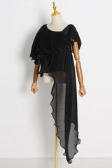 Ruffled Chiffon Top and Wide-Leg Pants Set - View 7 | TEVQA