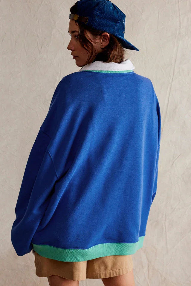 Comfy Chic Contrast Trim Oversized Sweatshirt - TEVQA