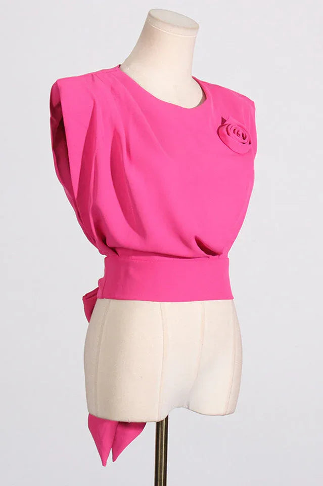 Sleeveless bow top and wide leg pants set - View 7 | TEVQA
