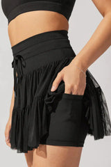 Pirouette Skort with Ruffled Tulle and Drawstring Waist - View 6 | TEVQA