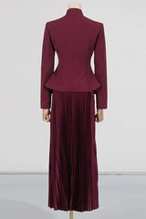 Mandarin Collar Peplum Jacket and Pleated Skirt Set - View 8 | TEVQA