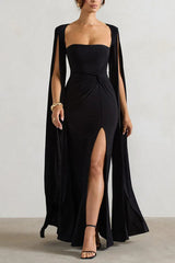 Maroon maxi dress with cape sleeves and sweetheart neckline - View 6 | TEVQA