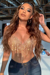 Sparkling Crystal Chainmail Crop Top - Backless Rhinestone Metal Mesh Cami - TEVQA