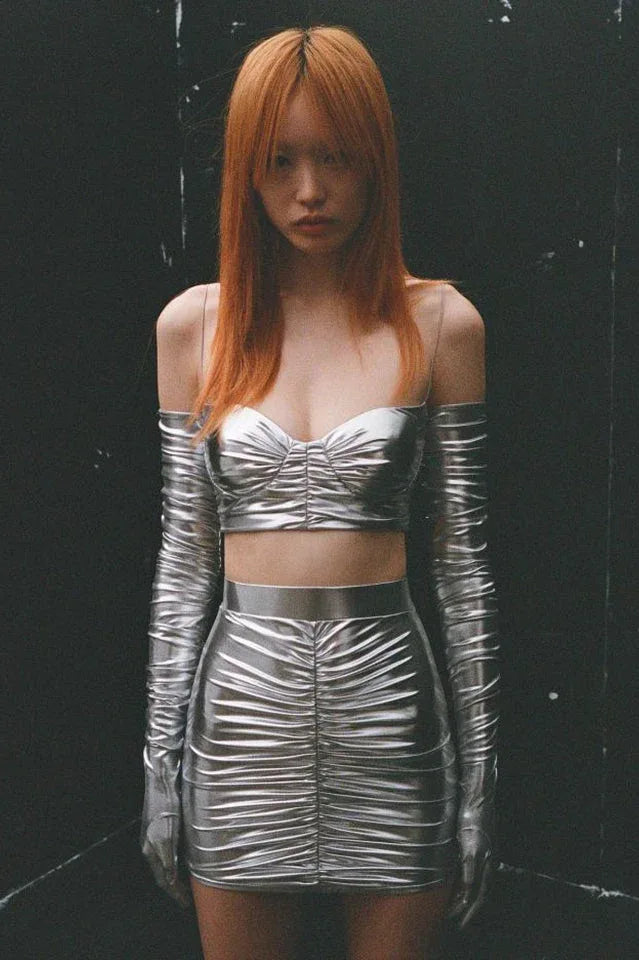 Metallic Ruched Two-Piece Set - View 9 | TEVQA