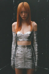 Metallic Ruched Two-Piece Set - View 9 | TEVQA
