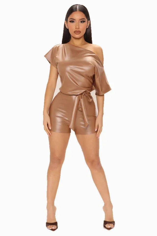 PU Leather Romper - TEVQA