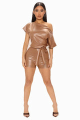 PU Leather Romper - TEVQA