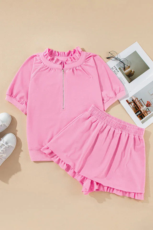 The Weekender Pink Ruffle Matching Set - TEVQA