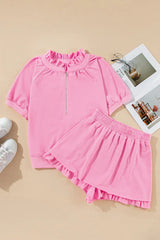 The Weekender Pink Ruffle Matching Set - TEVQA