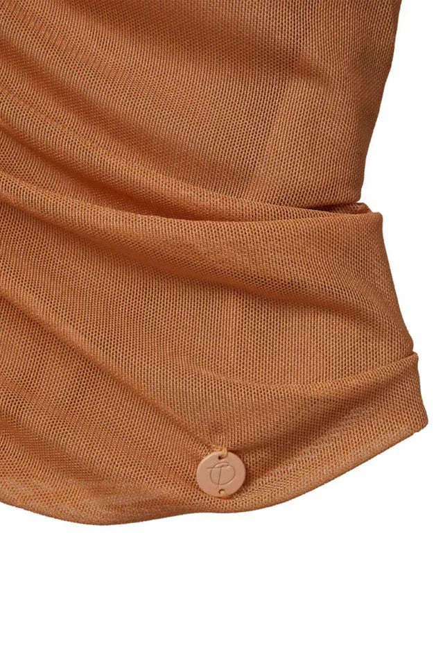 Gray ruched halter top with O-ring detail - View 12 | TEVQA