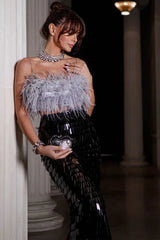 Aleyna Feather Top + Sequin Skirt Set - TEVQA
