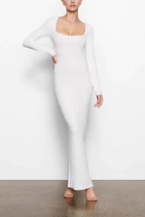 Ribbed Knit Square Neck Maxi Dress - View 10 | TEVQA
