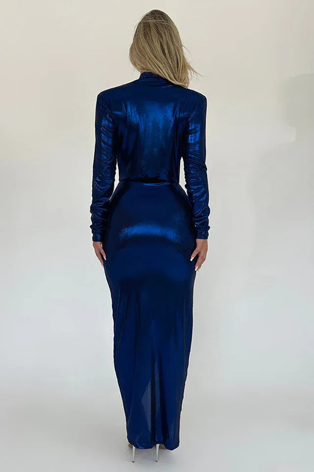 Juliette Metallic Tie Front Maxi Dress - View 7 | TEVQA