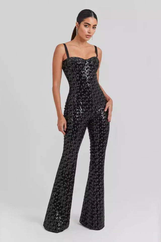 Lucinda Gold Sequin Jumpsuit - View 16 | TEVQA