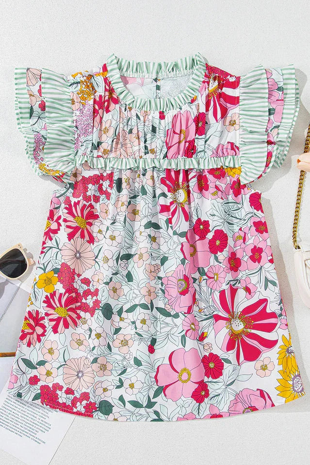 Women’s Floral Print Ruffle Sleeve Blouse - TEVQA