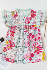 Women’s Floral Print Ruffle Sleeve Blouse - TEVQA