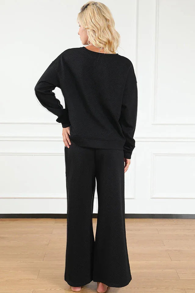 Textured Long Sleeve Top & Pants Set - TEVQA