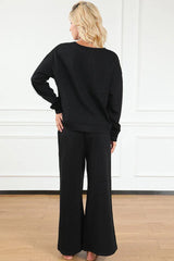 Textured Long Sleeve Top & Pants Set - TEVQA