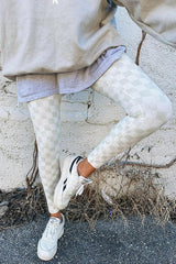 Close-up of pastel checkerboard leggings