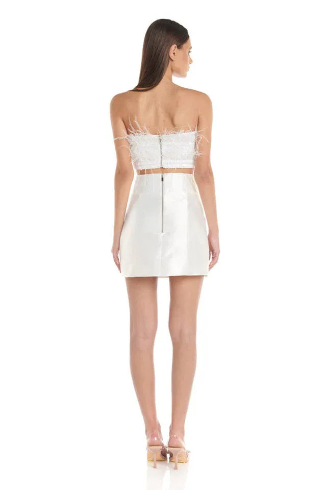 White feather sequin crop top and mini skirt set - View 8 | TEVQA