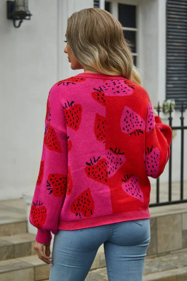 Colorblock Strawberry Cardigan - View 10 | TEVQA