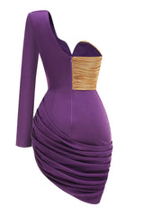 One sleeve purple mini dress with gold accent - View 9 | TEVQA