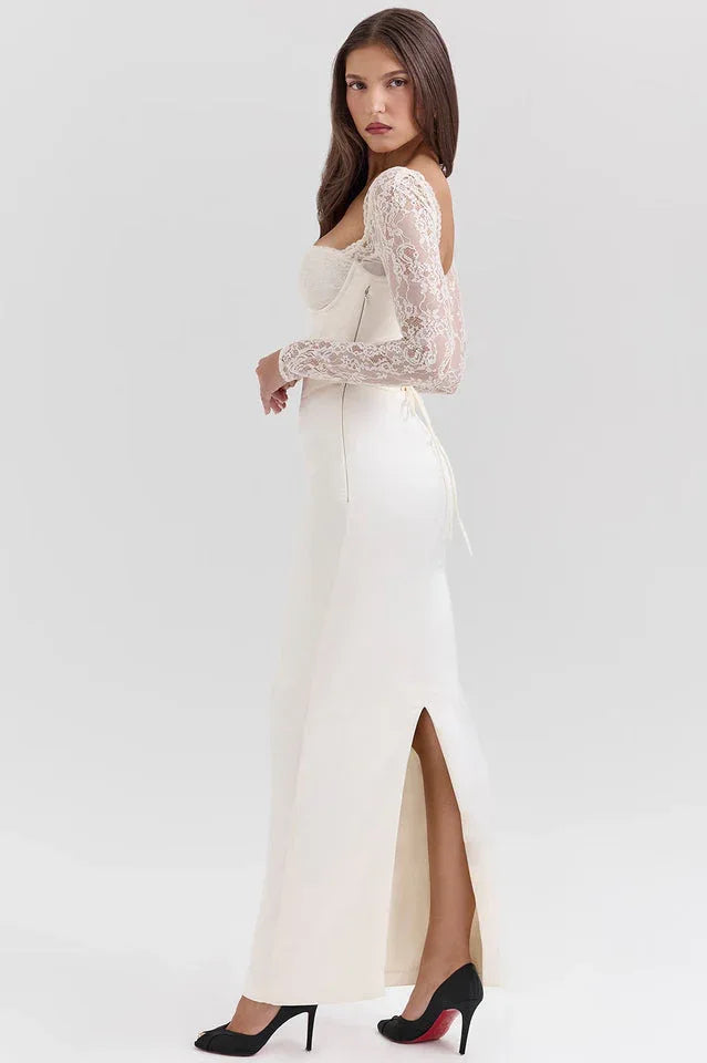 Vintage Ivory Satin Maxi Dress - TEVQA