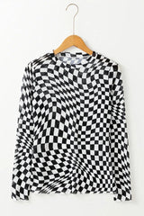 Black and white wavy checkered mesh top - View 6 | TEVQA