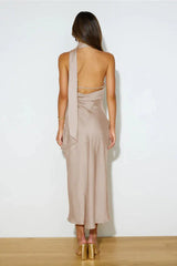 Elegant halter neck satin maxi dress - View 21 | TEVQA