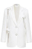 White floral appliqué double-breasted blazer - View 6 | TEVQA