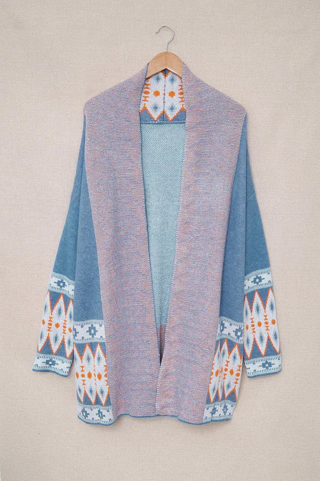 Southwestern Aztec Pattern Knit Cardigan - View 10 | TEVQA