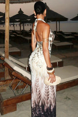 Halter Print Maxi Dress - View 10 | TEVQA