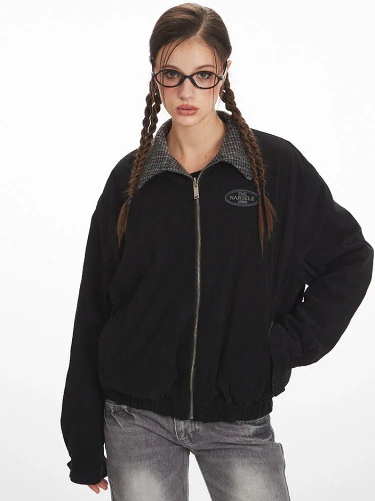 Vintage Reversible Plaid Bomber Jacket - TEVQA