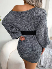Green Marled Off-Shoulder Sweater Dress - View 7 | TEVQA