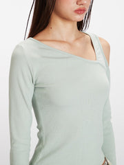 Mint Green Asymmetrical Cold Shoulder Top