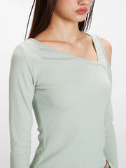 Mint Green Asymmetrical Cold Shoulder Top - View 6 | TEVQA