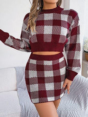 Baby Blue Plaid Knit Two Piece Set - View 7 | TEVQA