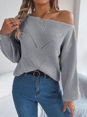 Off Shoulder Lantern Sleeve Knit Sweater - View 6 | TEVQA