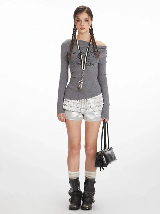 Acubi Aesthetic Grunge Off-Shoulder Top - TEVQA