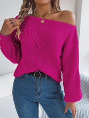Off Shoulder Lantern Sleeve Knit Sweater - View 14 | TEVQA