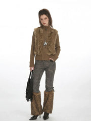 Y2K Faux Fur Panel Zip-Up Cardigan - TEVQA