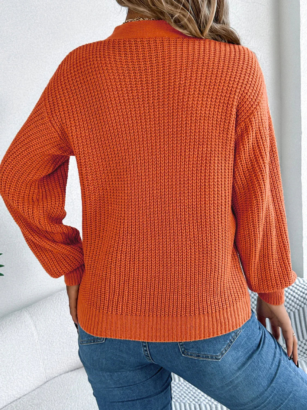 White Cutout V-Neck Cable Knit Sweater - TEVQA