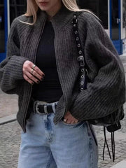 The Sloane Chunky Ribbed Zip-Up Cardigan - TEVQA