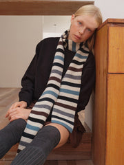 100% Pure Wool Striped Skinny Scarf