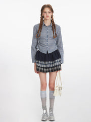 Vintage Blue Plaid Ruched Shirt