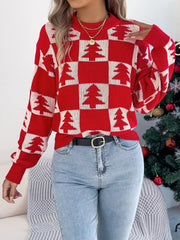 Festive Forest Checkerboard Knit Sweater - View 9 | TEVQA