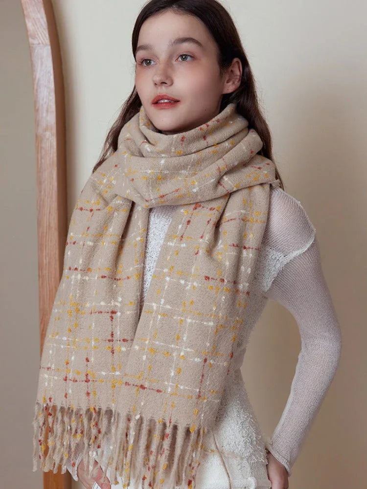 Confetti knit scarf with textured grid pattern and fringed hem - View 7 | TEVQA
